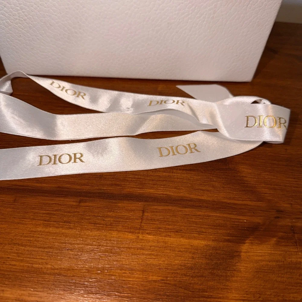 Dior Gift Box White Textured Gold Logo 12x8x4.5 Ribbon Tissue Paper Authentic